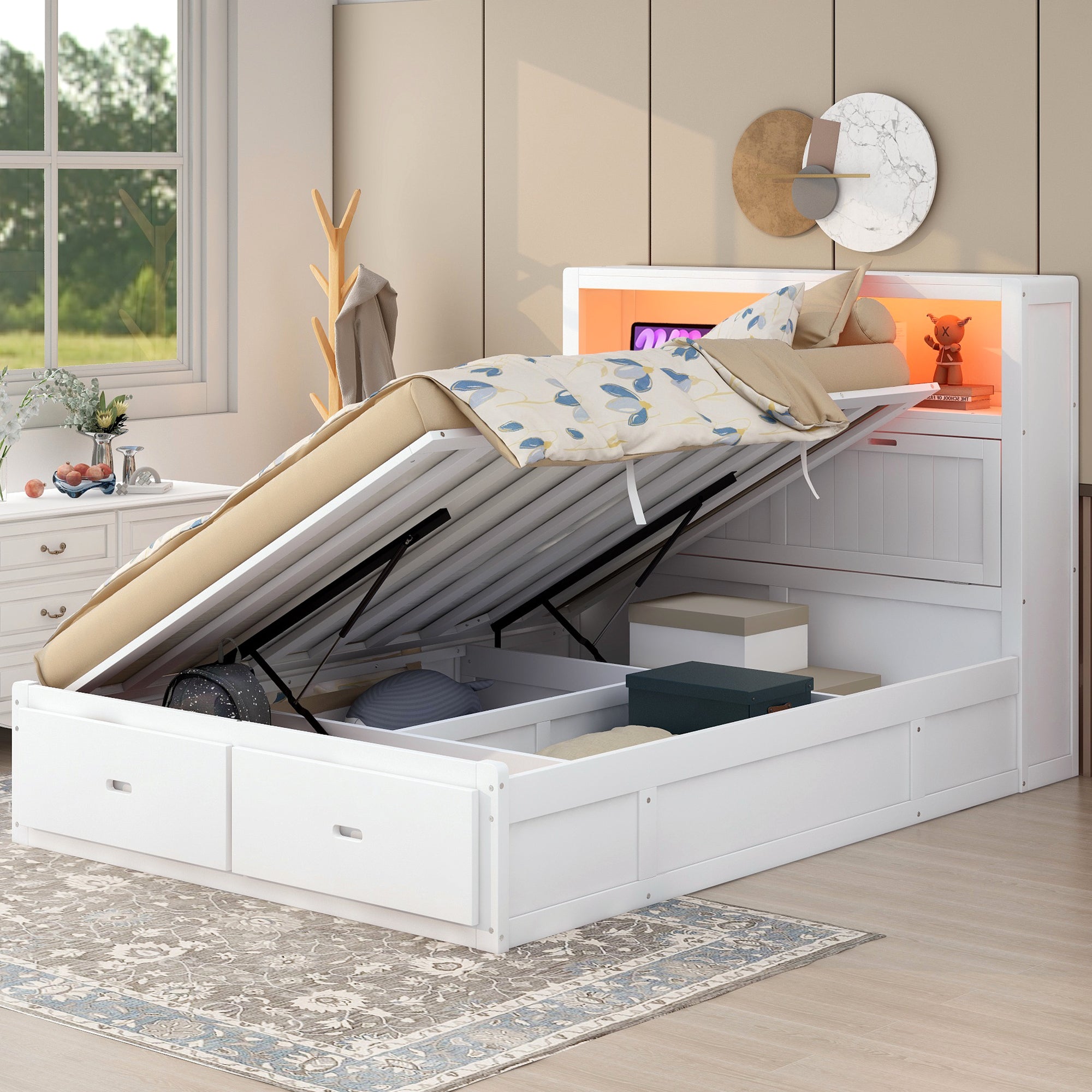 Tempo White Queen Size Hydraulic Platform Bed