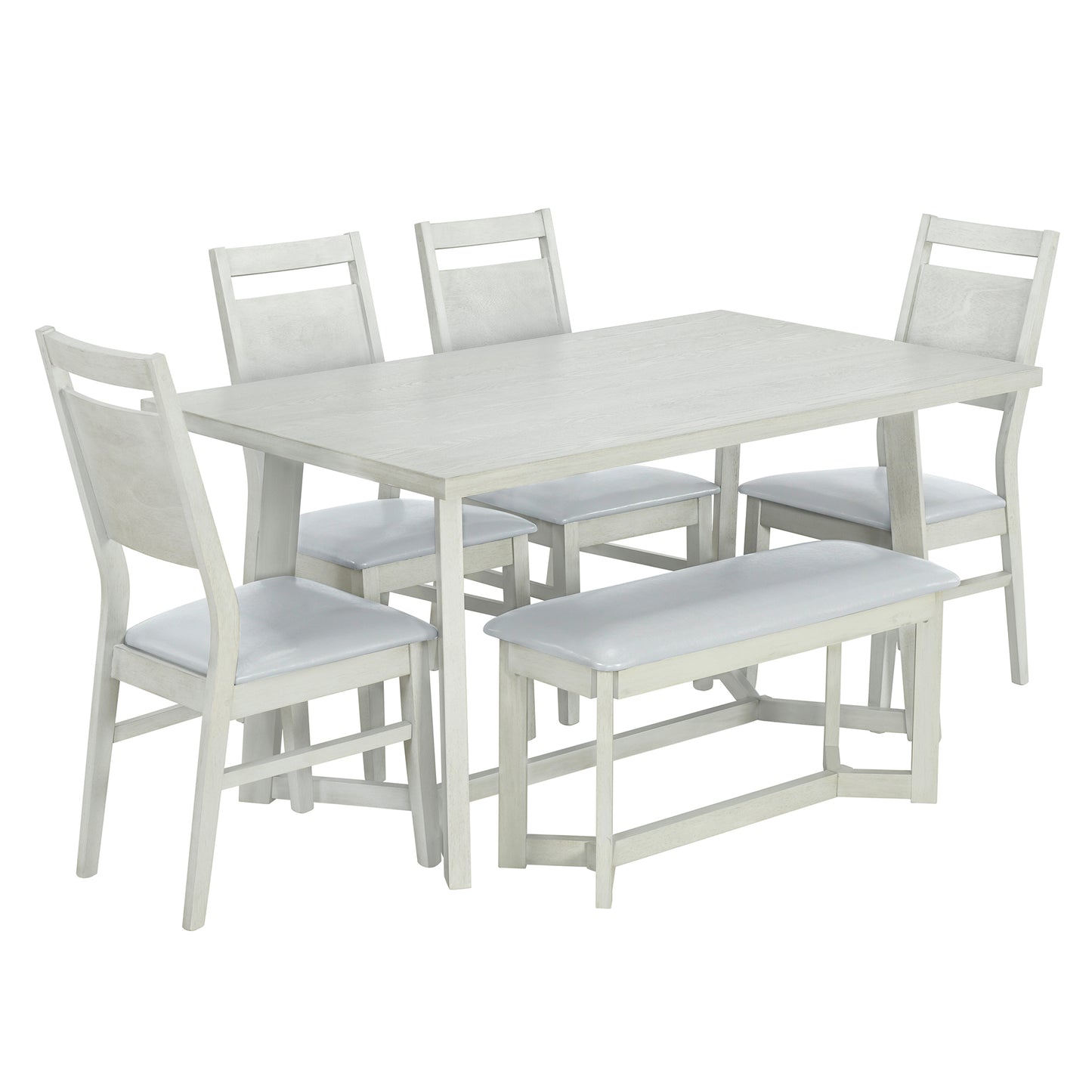 Whittland Farmhouse 6-Piece Wood Dining Table Set in Grey finish