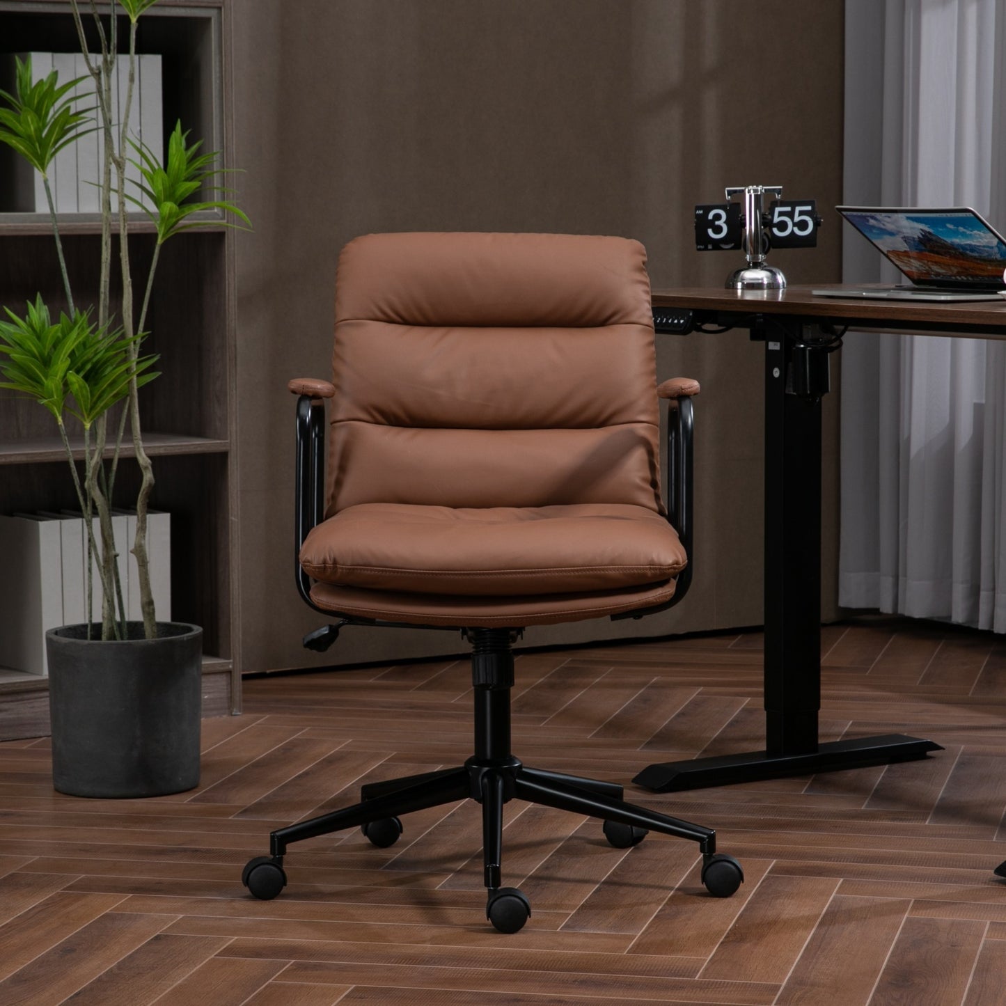 Royton Computer Rolling Swivel Chair in Brown PU Leather