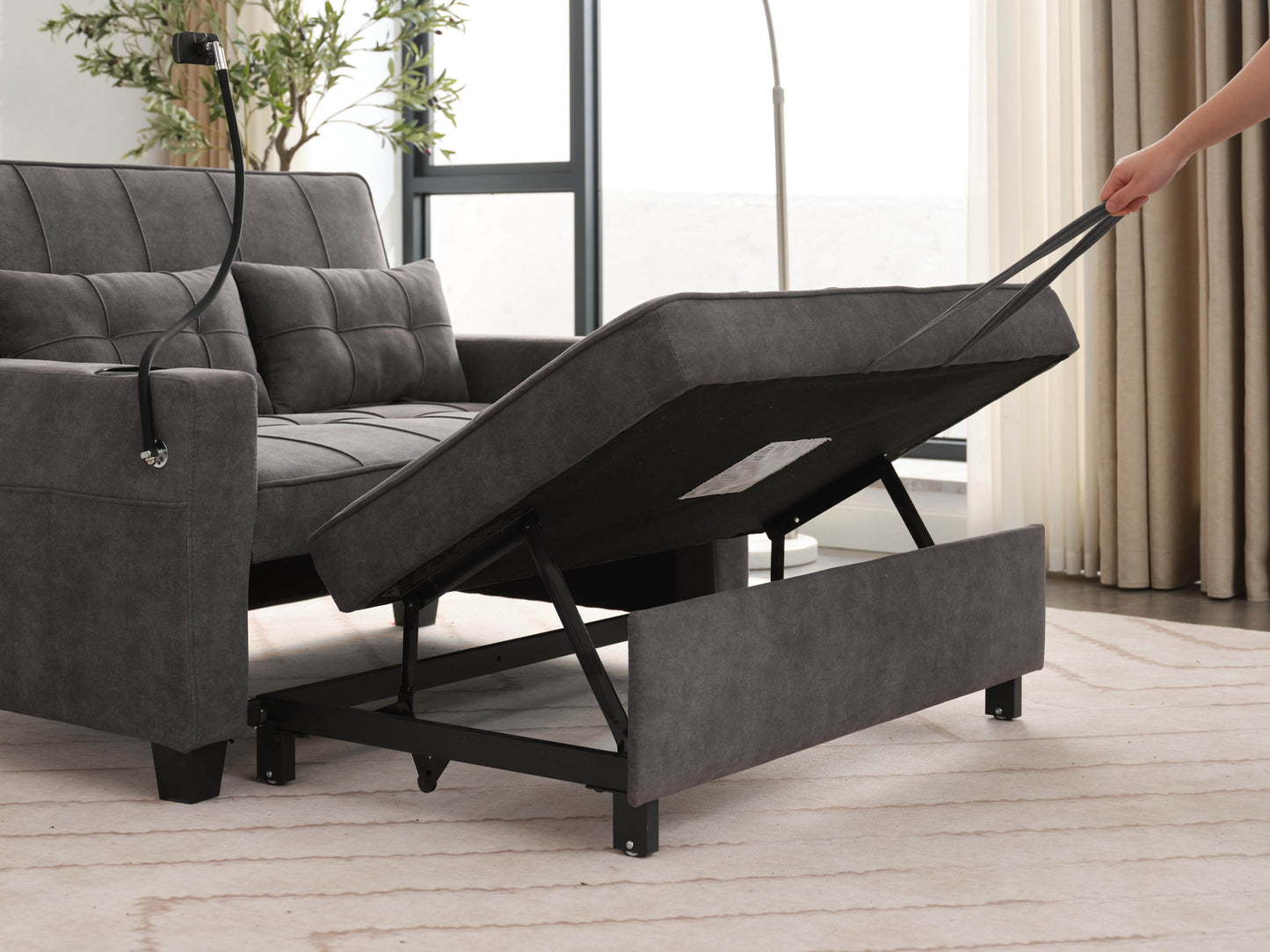 Darwin Convertible Chair 3-in-1 Pull Out Sleeper Chair in Dark Grey Tech Fabric