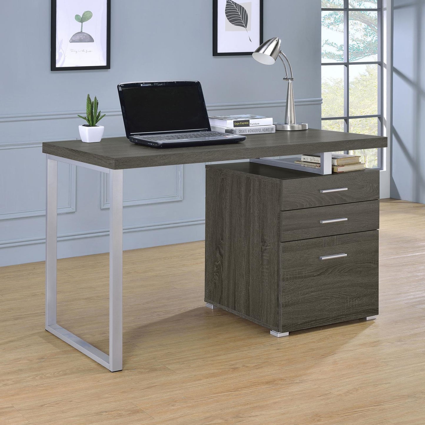 Tobin Weathered Grey 3-drawer Reversible Office Desk