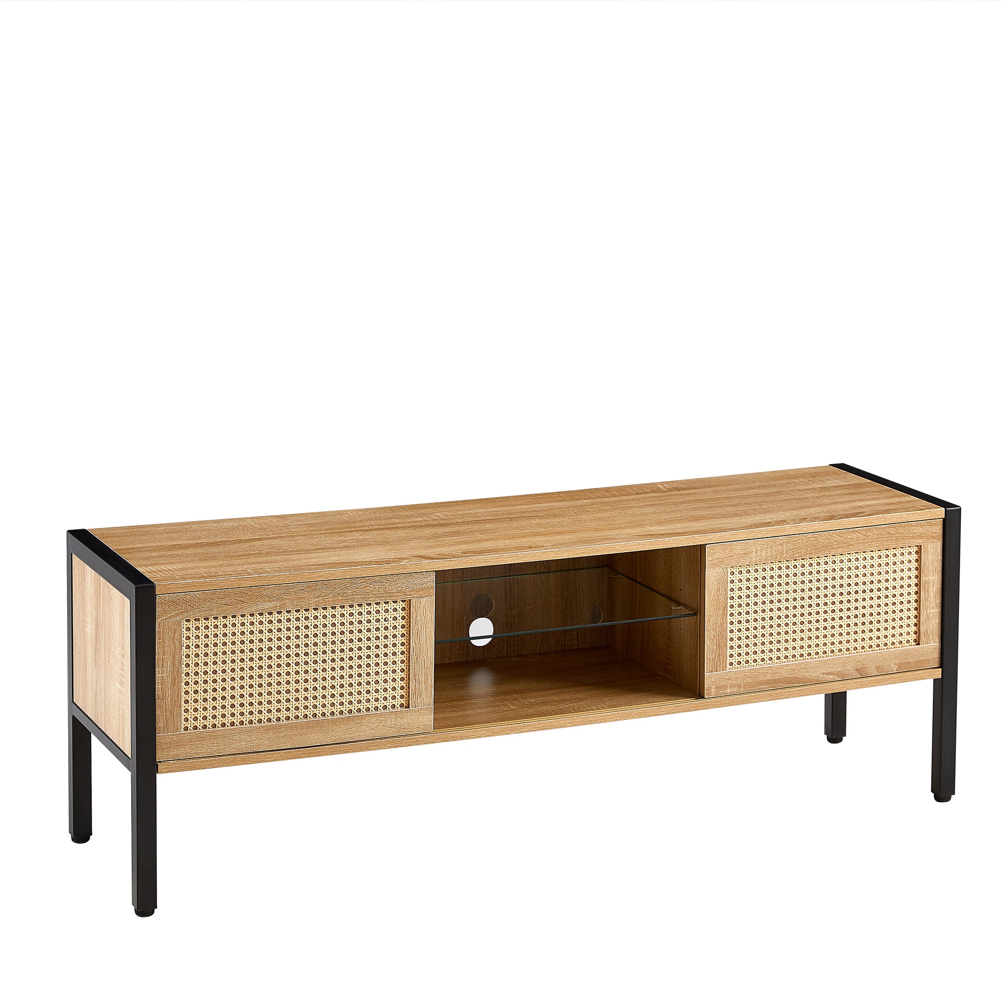 Siena Natural Rattan TV Cabinet with LED Lights & Sliding Doors