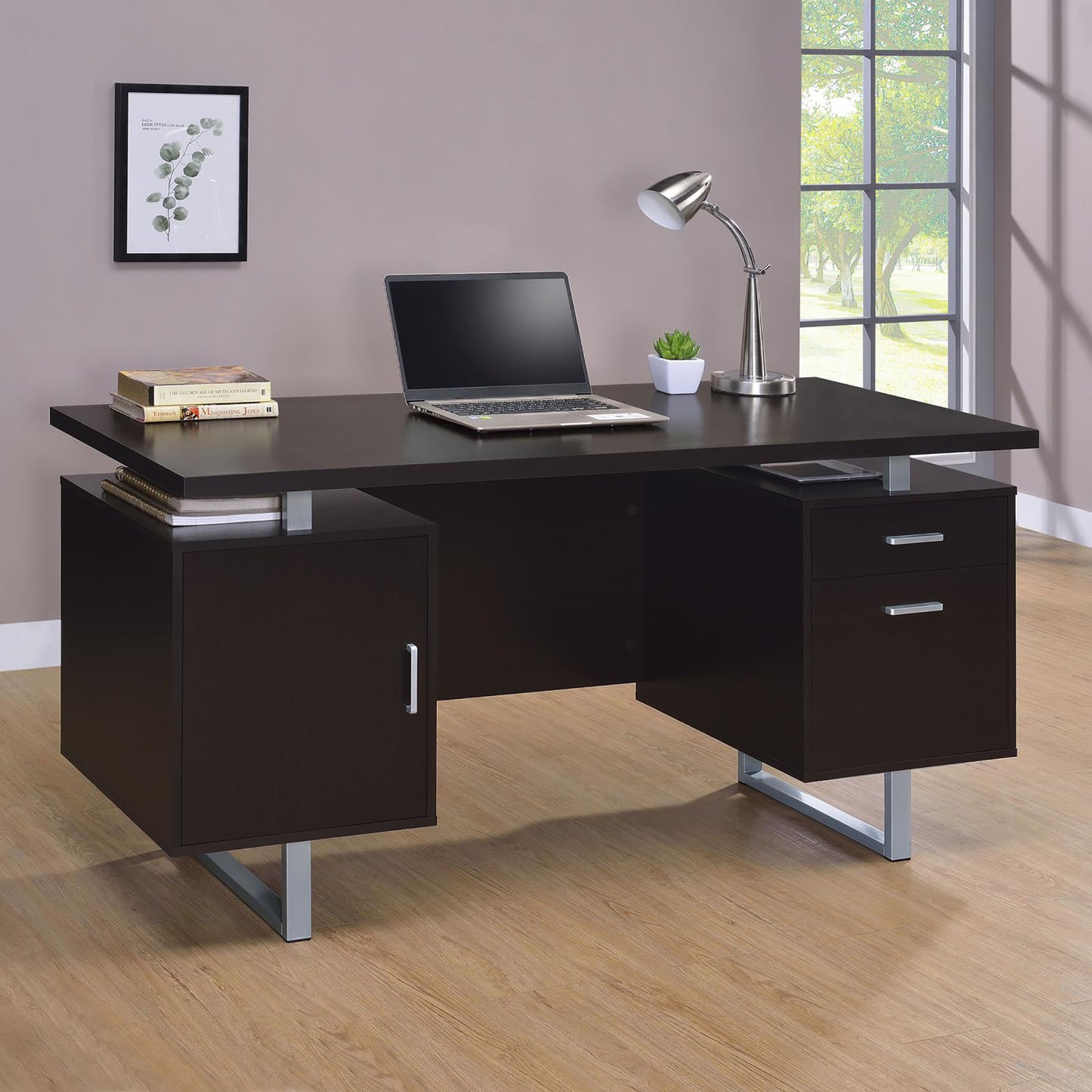 Tomar Cappuccino 2-drawer Floating Top Office Desk