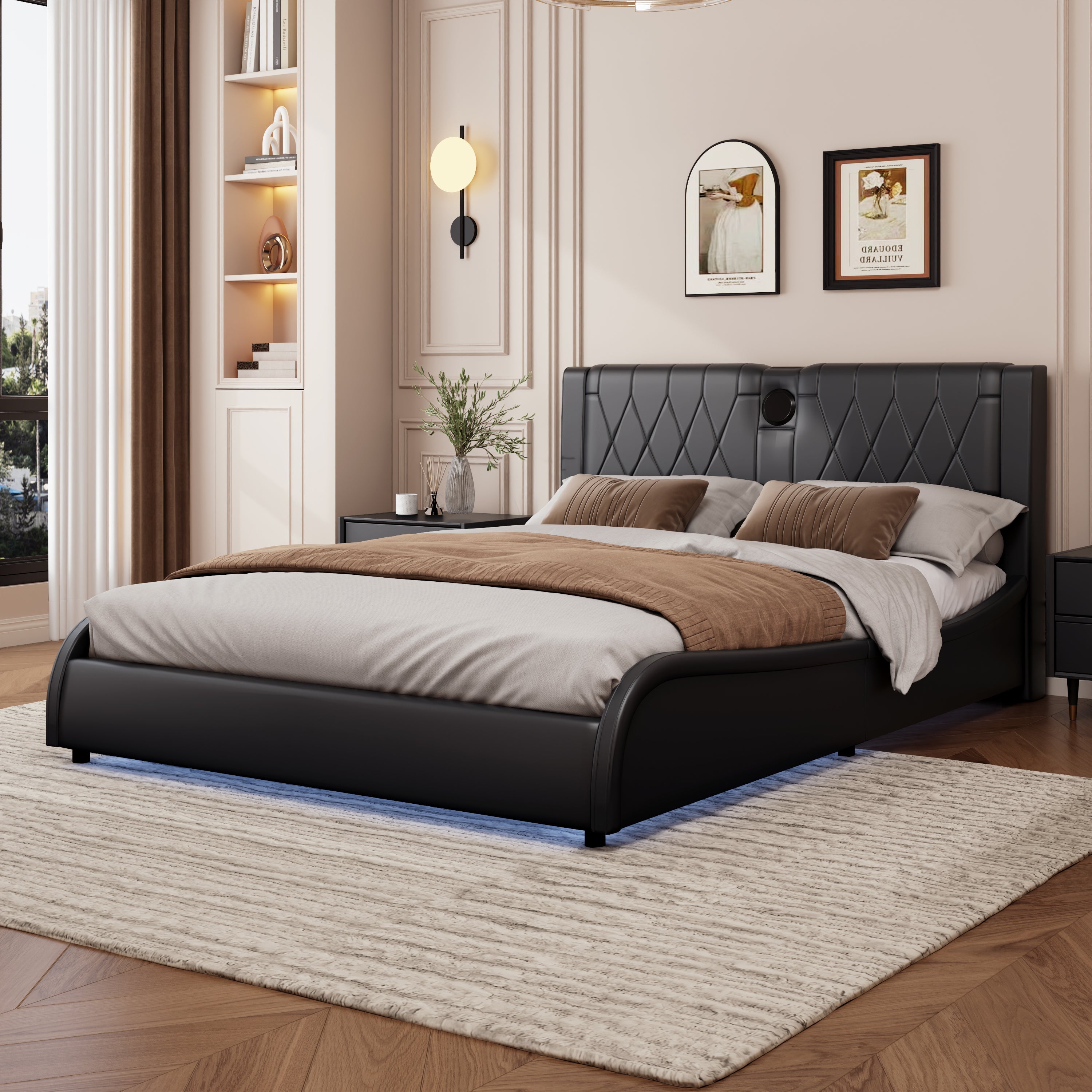 Modern Black Loft King Faux Leather Upholstered Bed