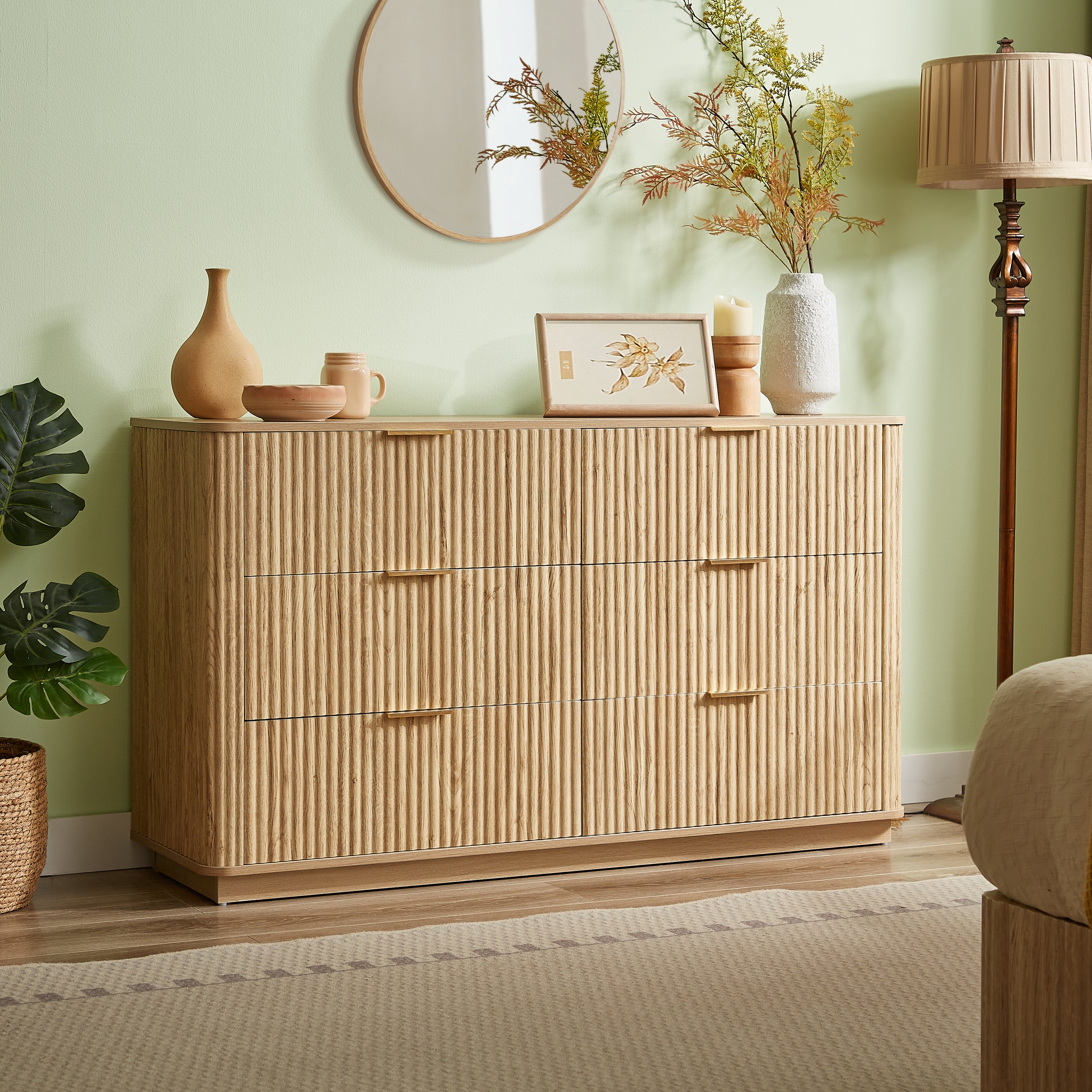 Sandora 6 Drawers Dresser in Oak Finish