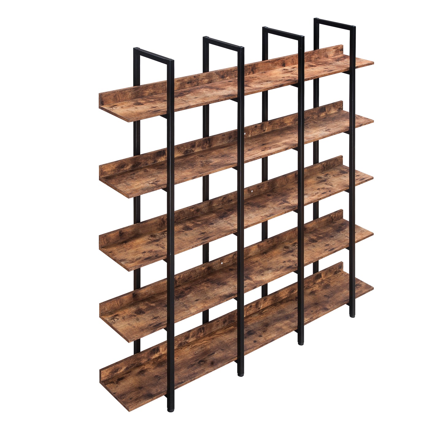 Vintage Industrial 5-Tier Bookcase in Brown Finish