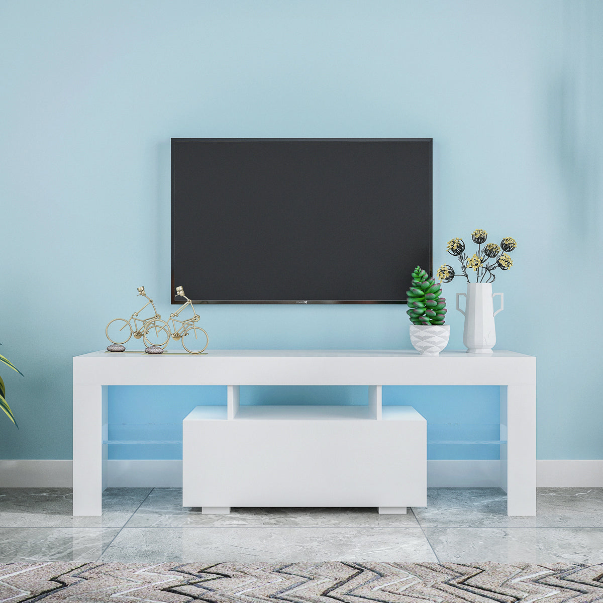 White TV Stand with LED RGB Lights