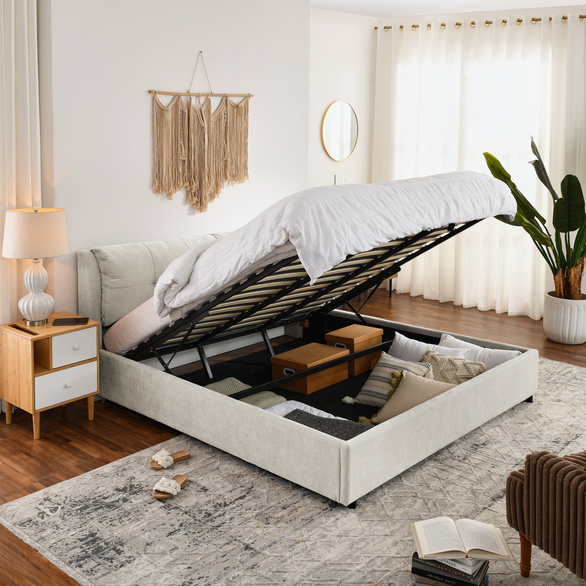 Calara King Storage Upholstered Hydraulic Platform Bed