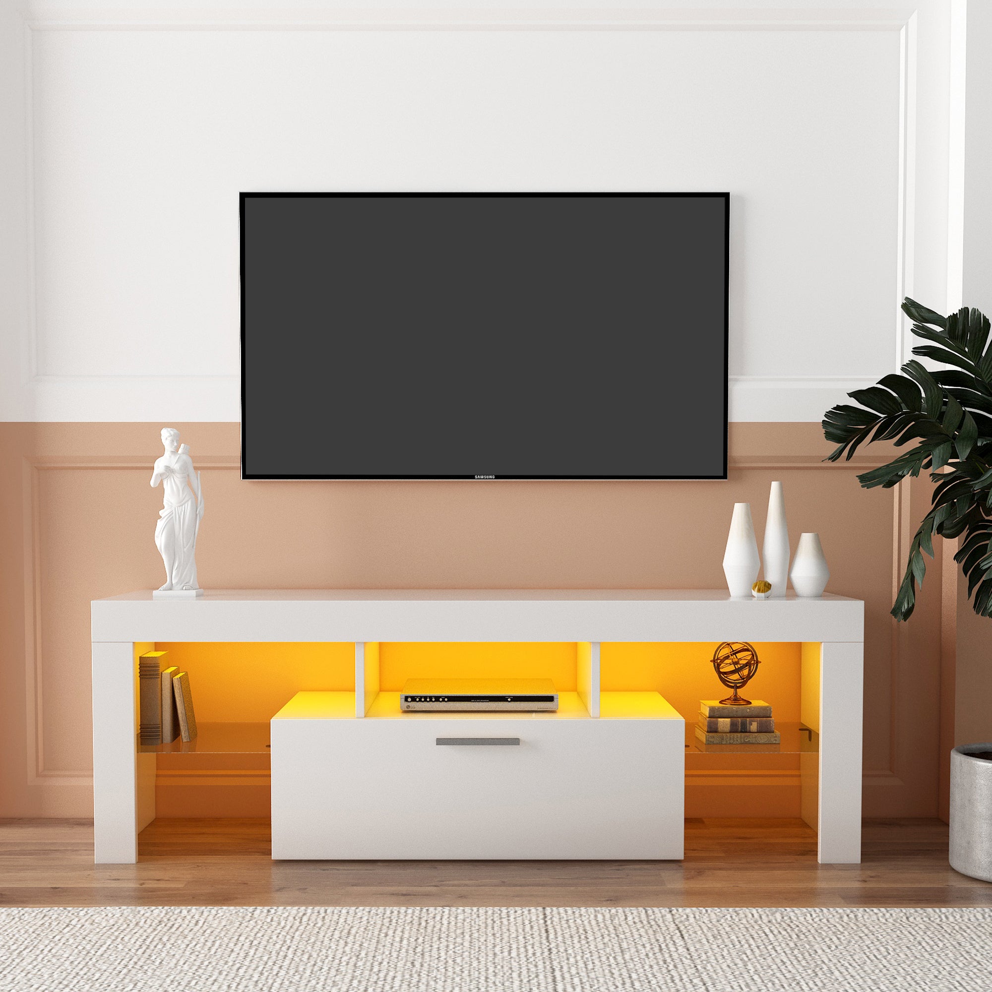 Genesis White TV Stand with LED Lights