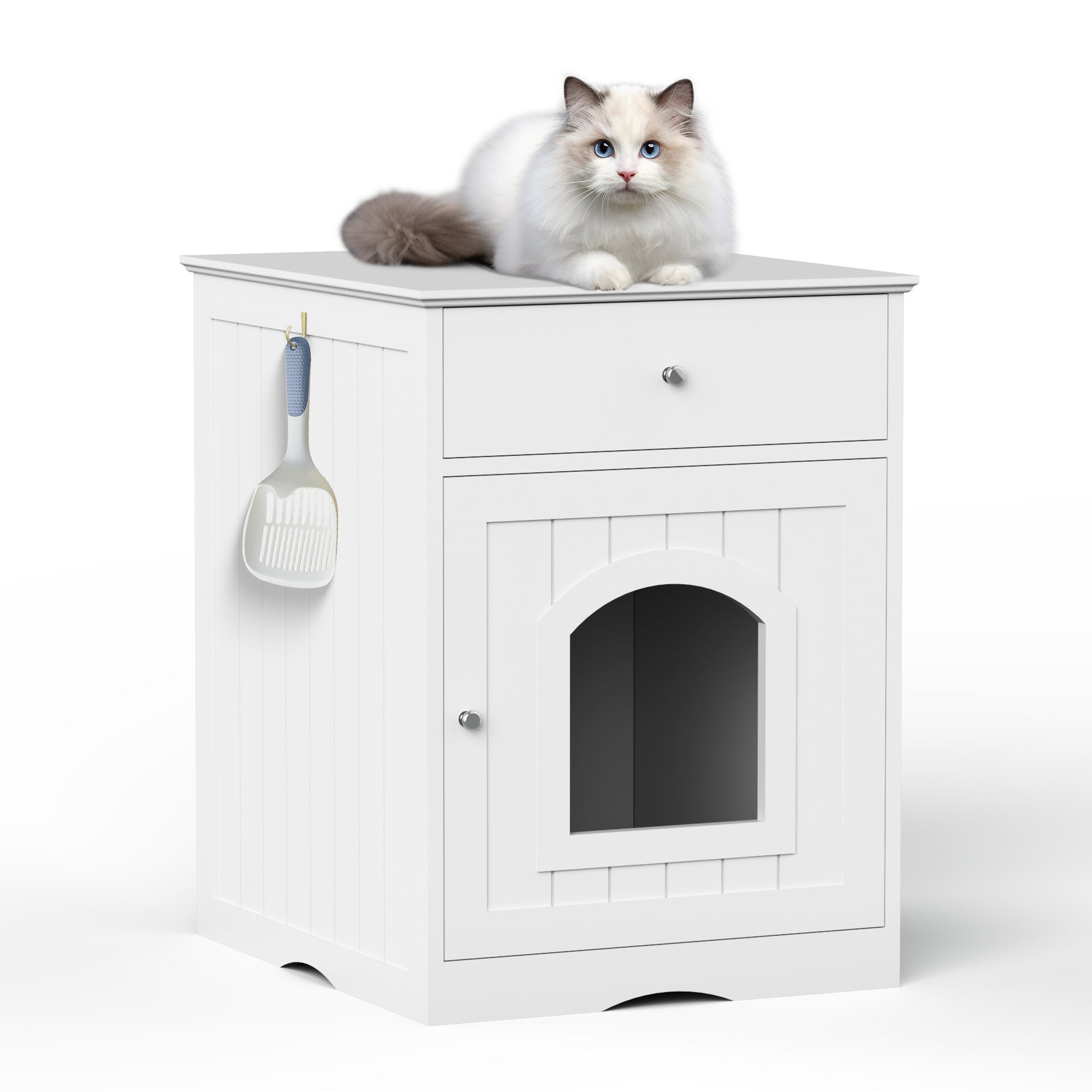 Furora White Cat Litter Box Enclosure, Indoor Pet House Nightstand
