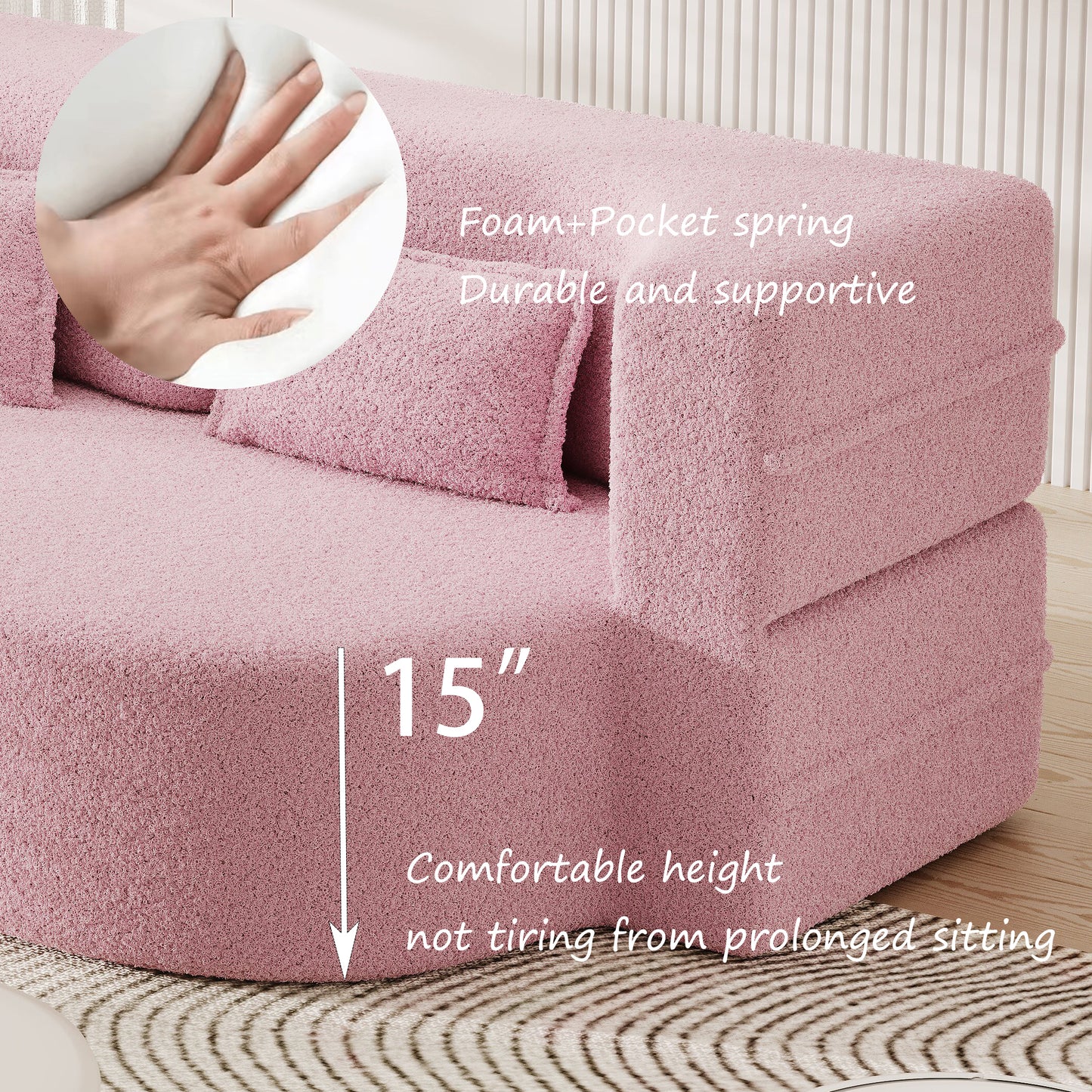 Mucasa Pink Modern Foam-Filled Sleeper Sofa