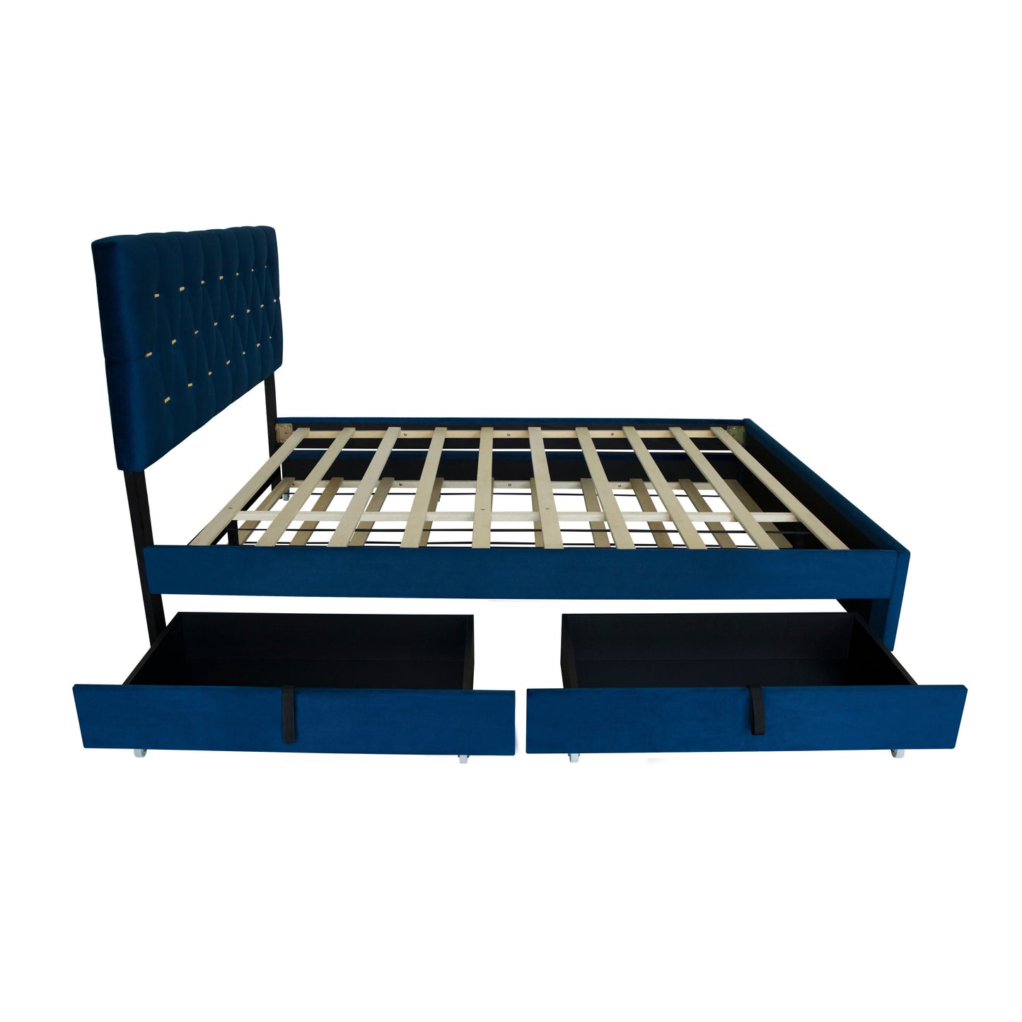 Gina Queen Bed with Trundle and Storage in Blue Fabric