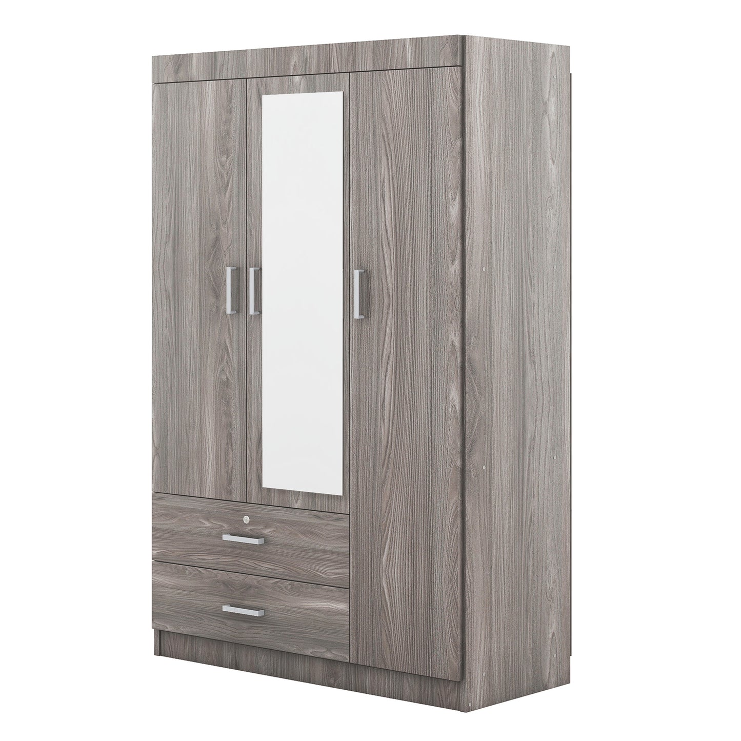 3-Door Mirror Wardrobe with (2) Drawers in Gray