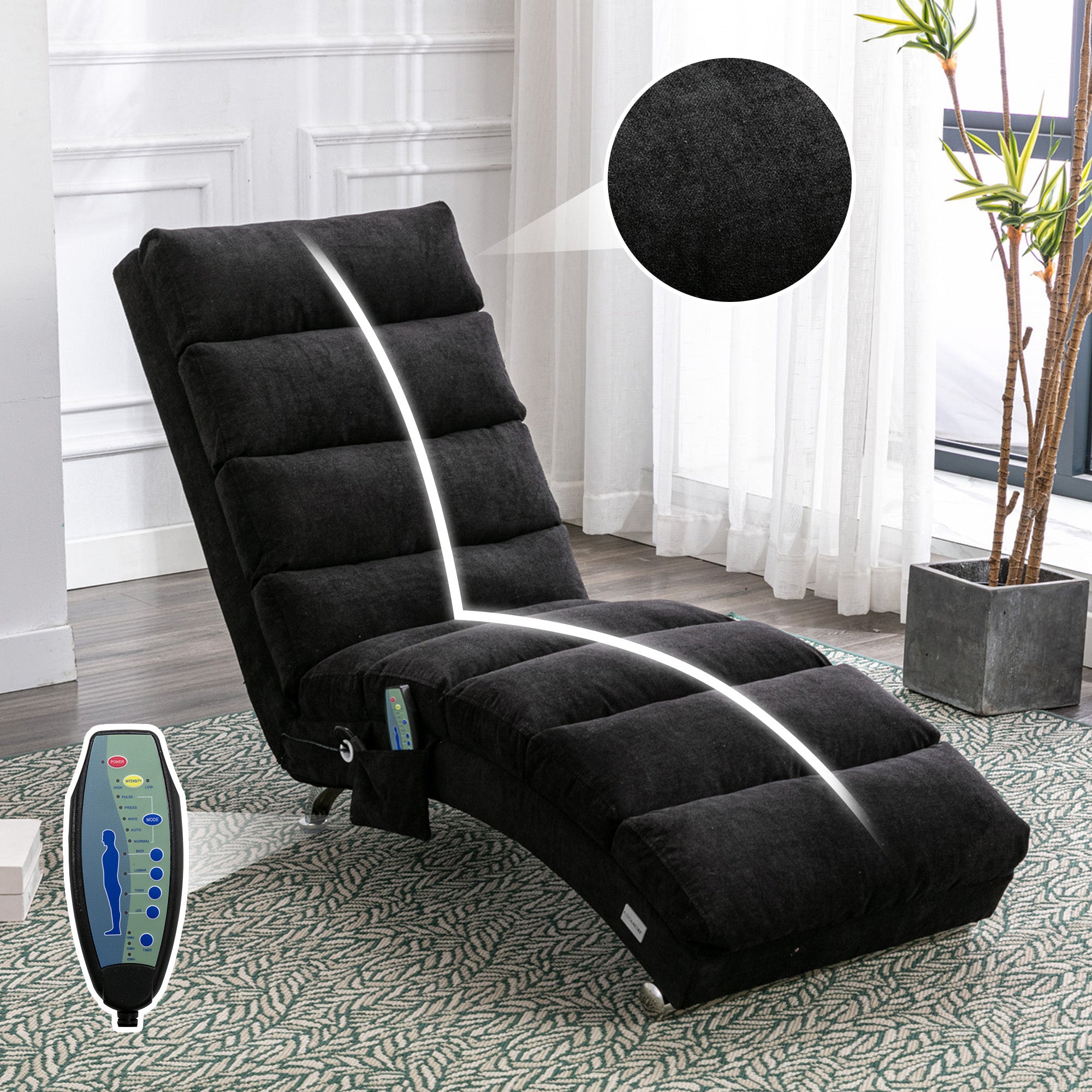 Crest Black Linen Massage Chaise Lounge