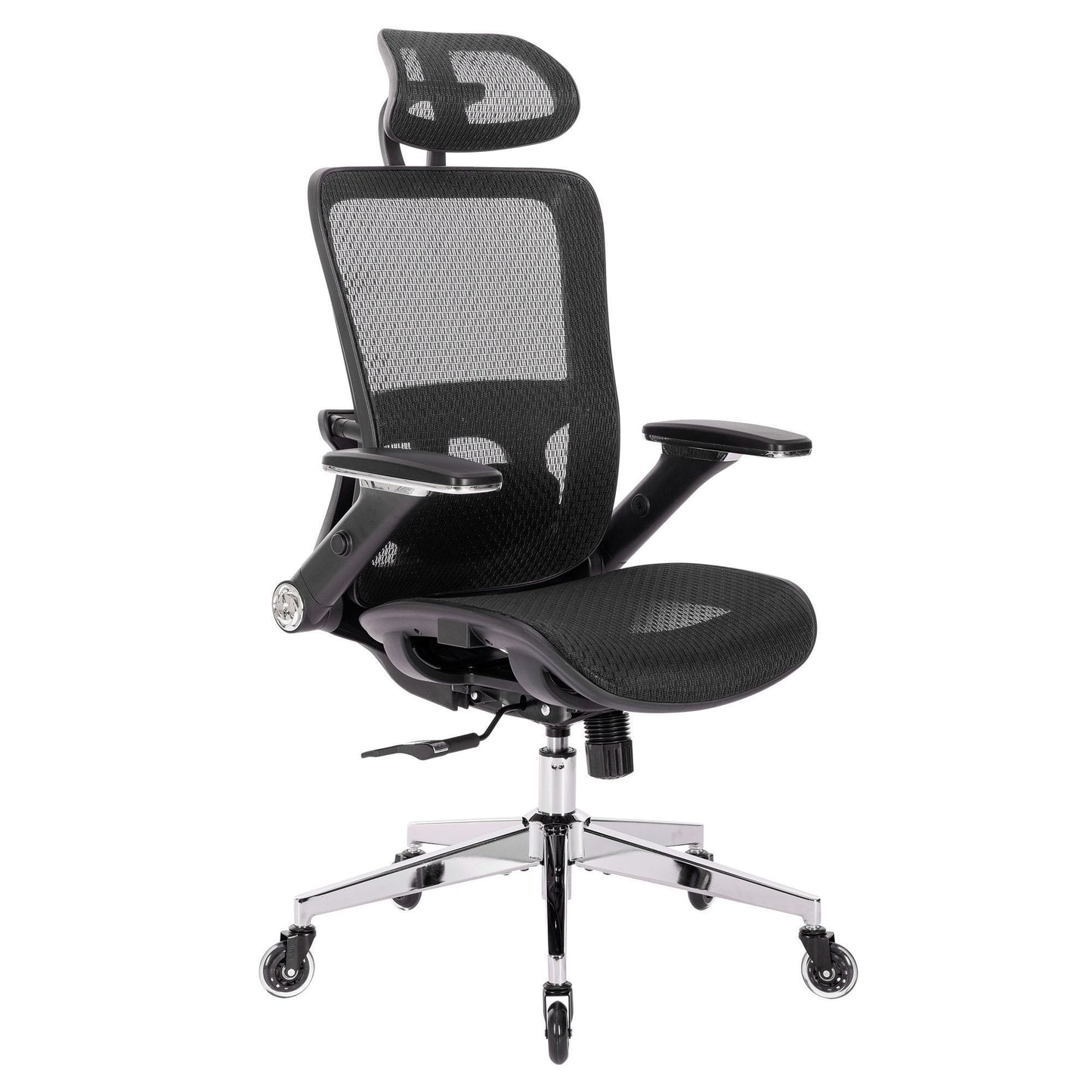 Ergona Black Mesh Office Chair w/ Adjustable Headrest with Flip-Up Arms