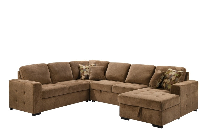 U Shaped Sectional Couch with 4 Throw Pillows