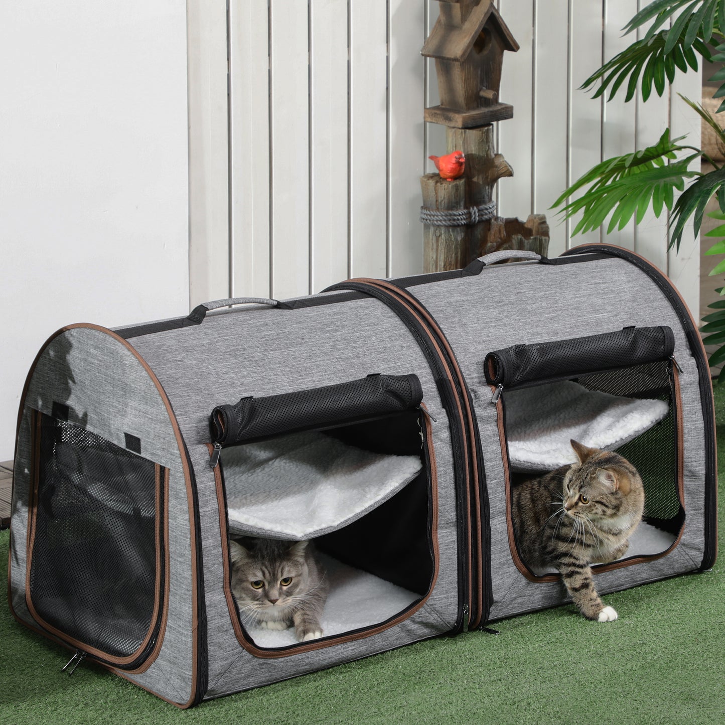 PawHut 39" Portable Soft-Sided Pet Cat Carrier with Divide in Grey