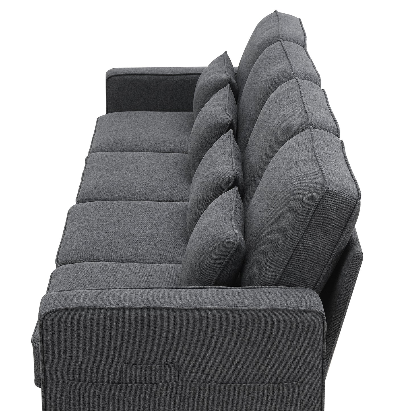 Monyanta Modern Linen Fabric Sofa with Armrest Pockets in Dark Grey