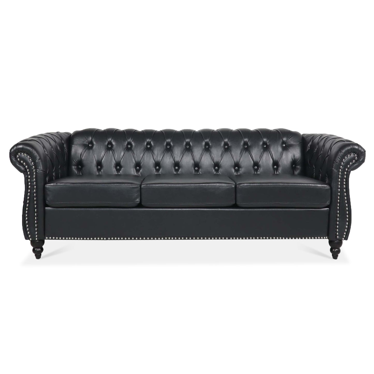 Chesterfield Three Seater Sofa in Black Leather