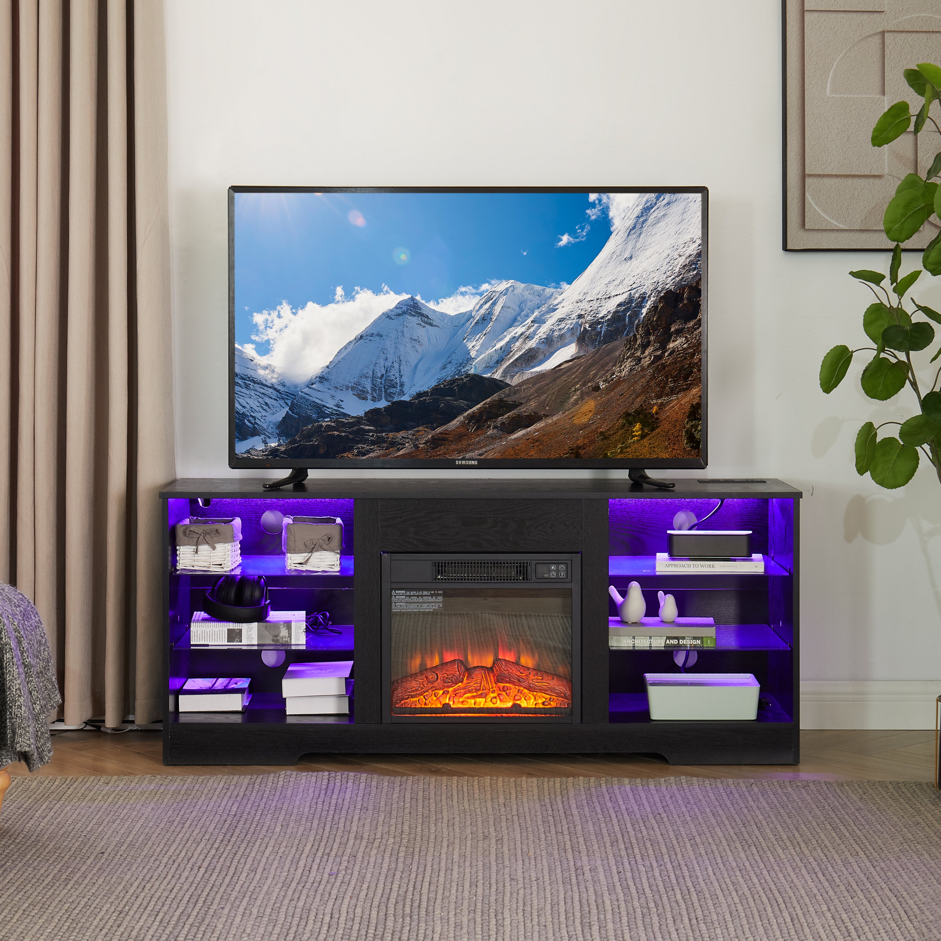 Travia Electric Fireplace TV Stand with LED Lights