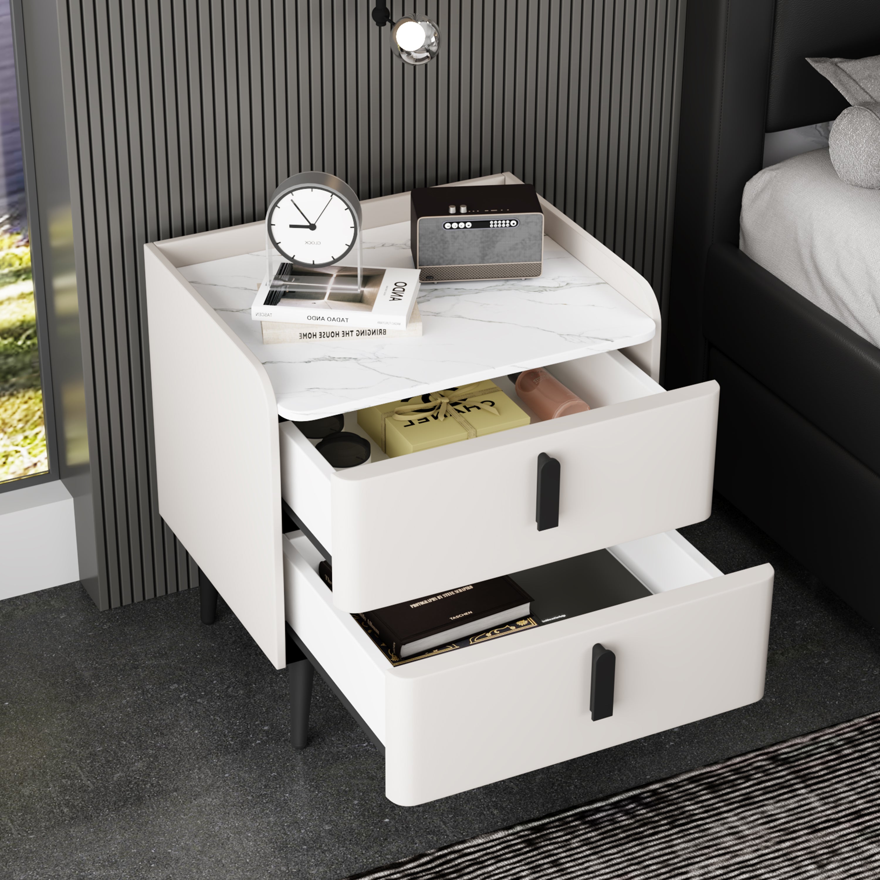 CasaNova White Nightstand with 2 Drawers