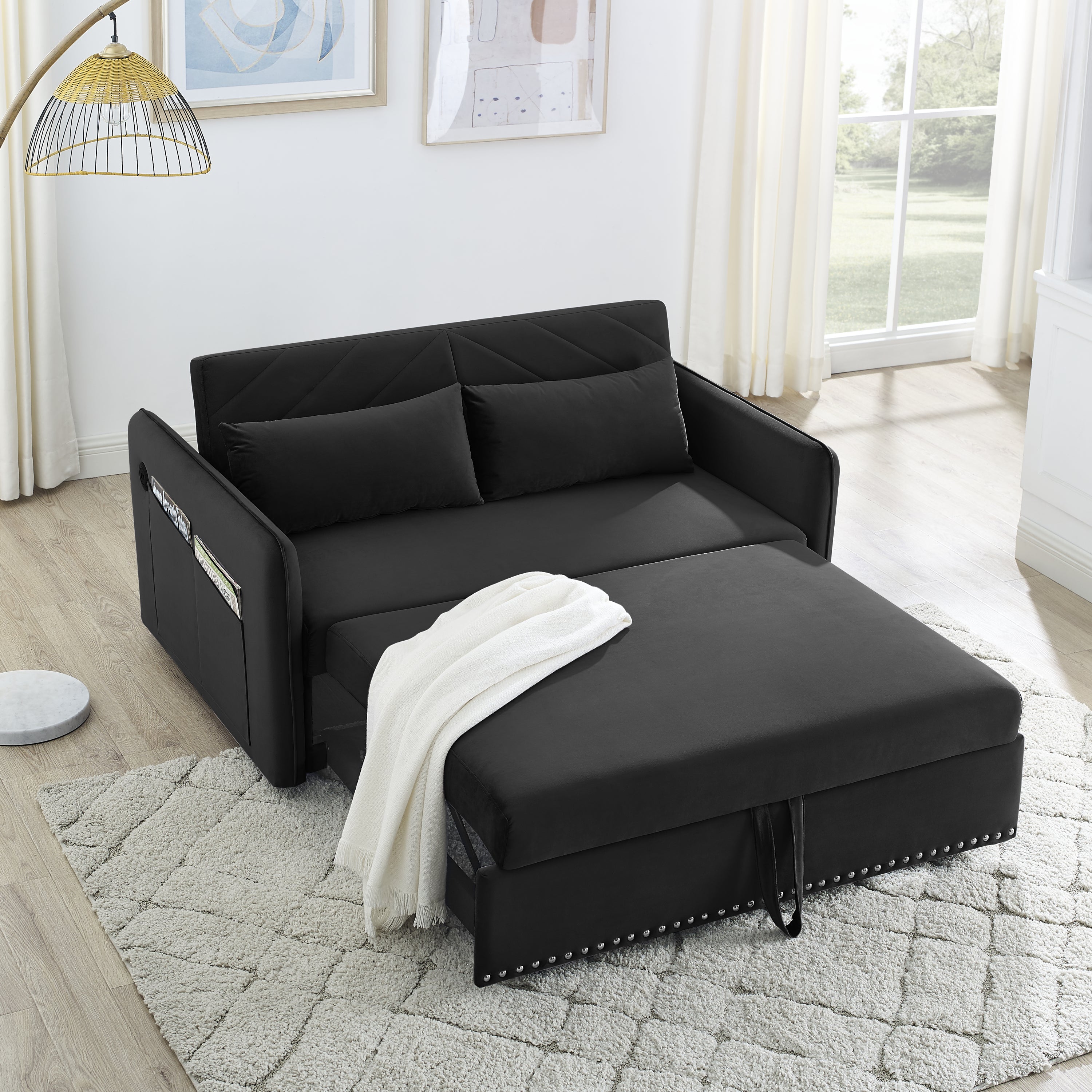 Novara Black Sleeper Sofa Bed w/USB Port