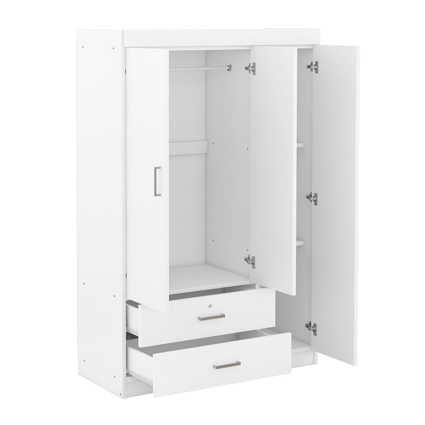 3-Door Mirror Wardrobe with shelves in White