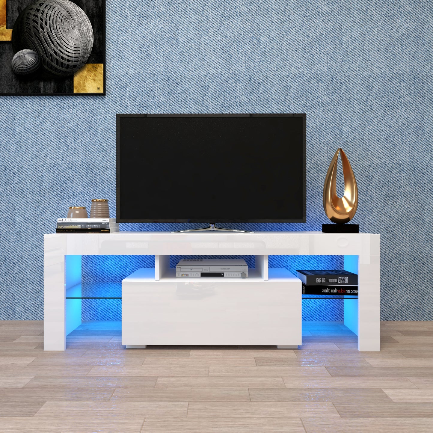 White TV Stand with LED RGB Lights