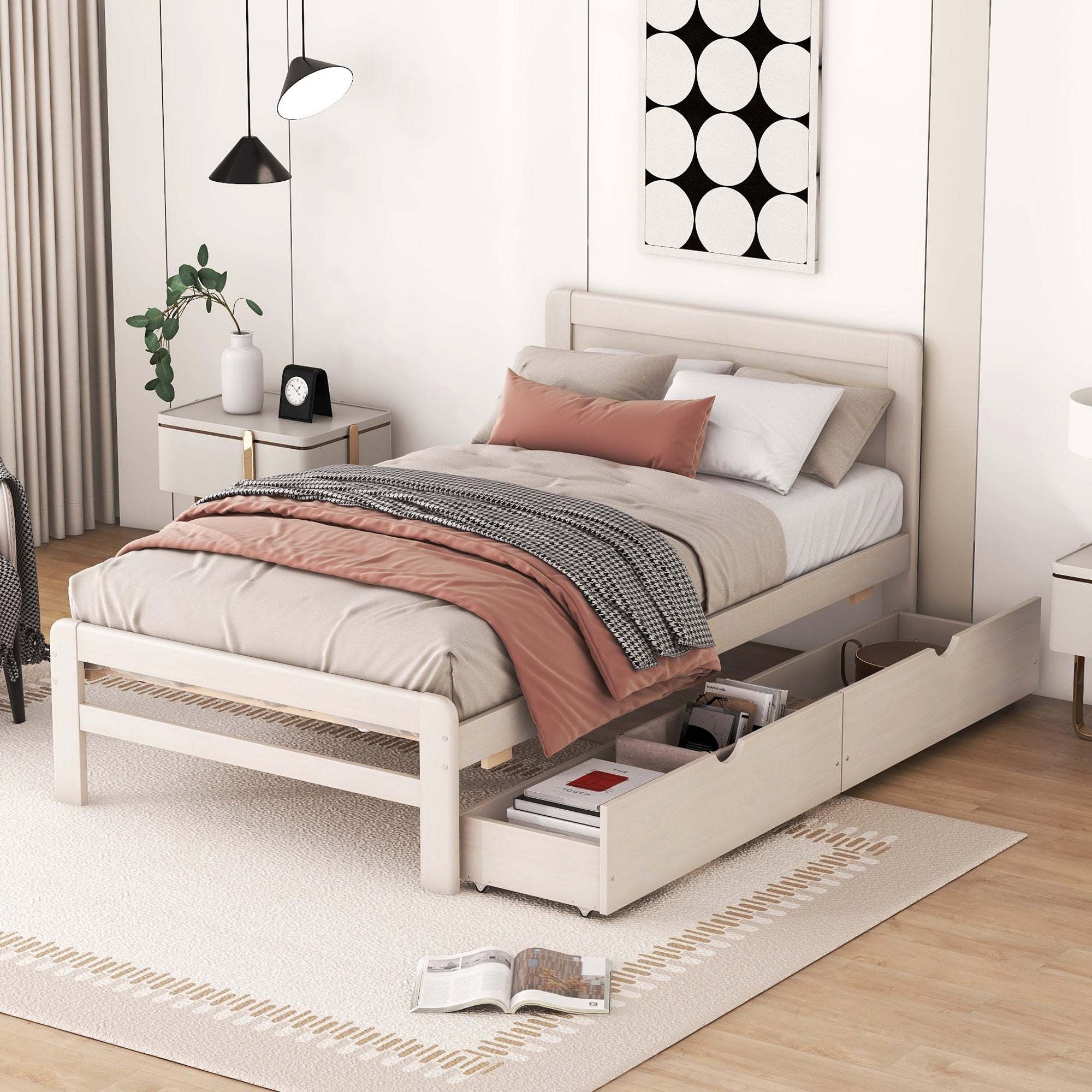 Riverstone Twin Platform Bed Frame in White Washed Finish