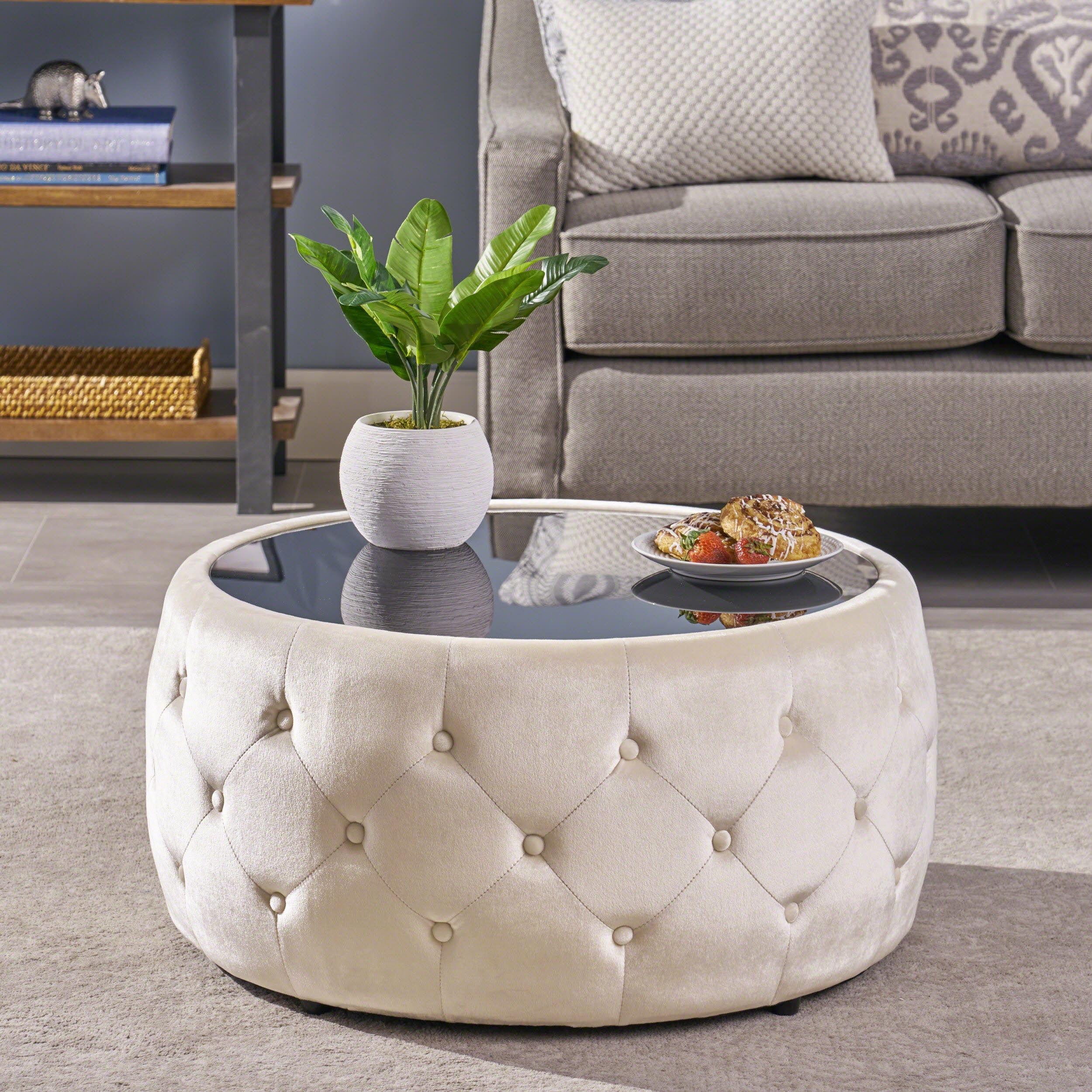 Classica Beige Velvet Ottoman